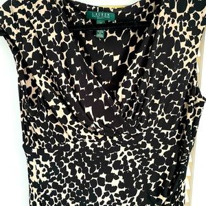 Lauren by Ralph Lauren Dress. V~Neck Size 12. Black w/cream pattern.